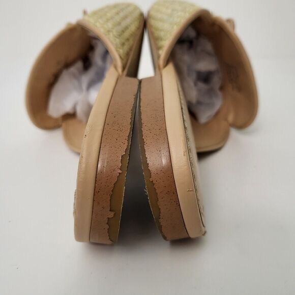 COACH Stassi Raffia Mules Womens 8 Neutral Gold Weave Slip On Tassle Flats - Picture 8 of 10